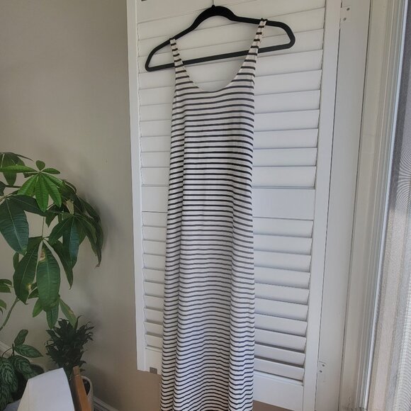 H&M Mama Calf Length Cotton Maternity Dress in Black & White Stripes XS - Picture 1 of 14